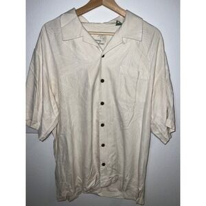 Tommy Bahama Button Up Mens Large Off-White Good Silk Tropical Leaf Camp Shirt